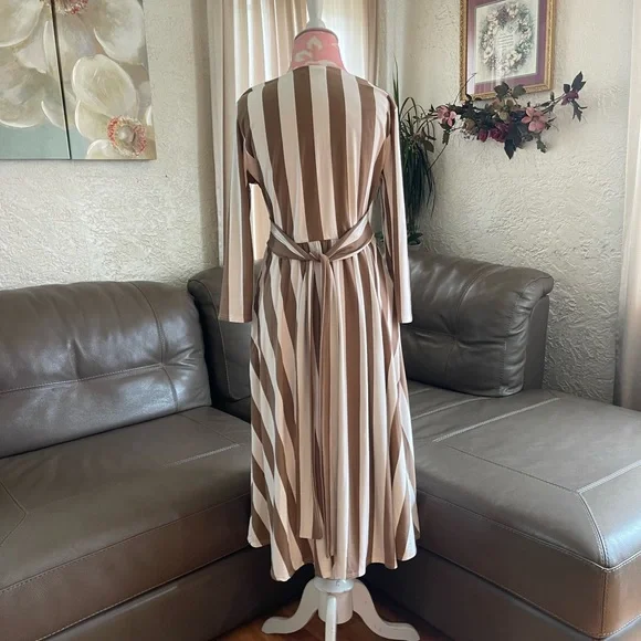 Taupe Cream Stripe Dress - Picture 2 of 5